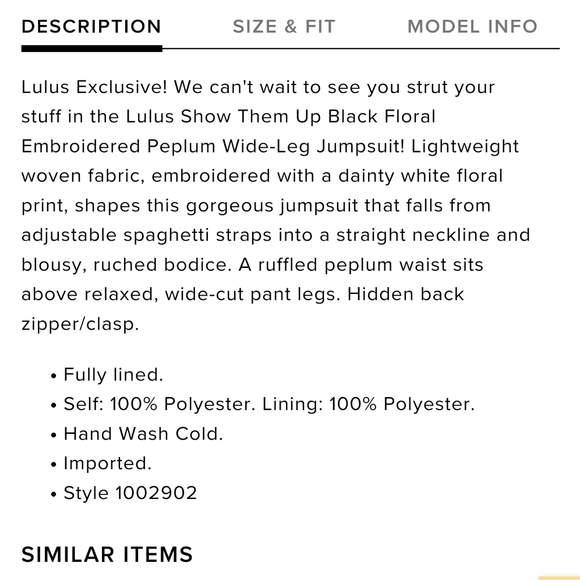 EUC Lulus Show Them Up Black Floral Embroidered Peplum Wide Leg Jumpsuit - Picture 3 of 15